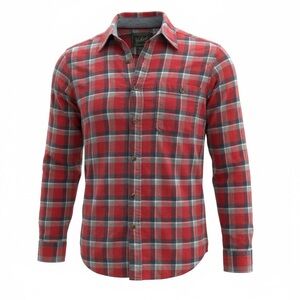 Woolrich Men's Red and Gray Plaid Flannel Shirt
